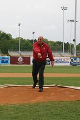 UW Athletic Director Barry Alvarez throws out the ceremonial first pitch